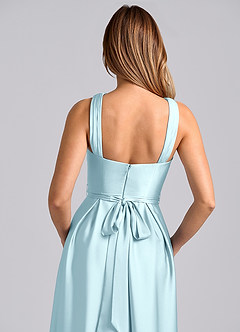Azazie Dixie Robes de demoiselle d'honneur Robe Trapèze en Satin extensible Plissé Bleu Nuage image2
