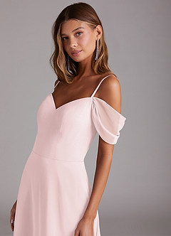 Azazie Marley Robes de demoiselle d'honneur Robe Trapèze Convertible en Mousseline de soie Épaule décolletée Rose Pâle image8