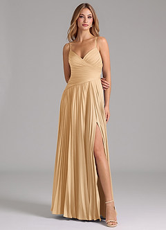 Azazie Vini Brautjungfernkleider A-Linie Plissee Stretch-Satin Kleid Gold image4