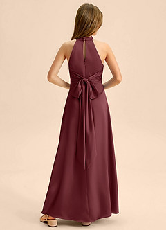 Azazie Beah Junior Cabernet A-Line Pleated Stretch Satin Dress image1