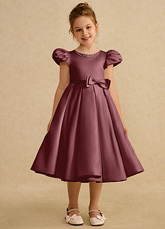 Azazie Pearl Flower Girl Dresses Desert Rose Ball-Gown Pleated Matte Satin Dress image5