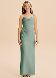 Azazie Mai Junior Vestido de Salvia Plateada de Gasa de Corte Recto con Plisado image3