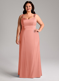 Azazie Denice Robes de demoiselle d'honneur Robe Fourreau en Satin extensible Plissée Corail image8