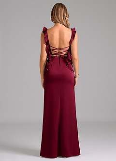 Azazie Jessamine Bridesmaid Dresses Burgundy A-Line Corset Stretch Satin Dress image6