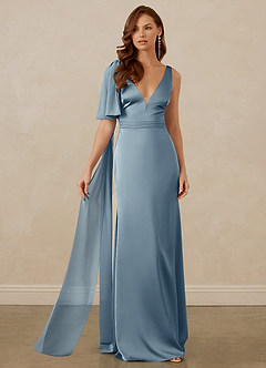 Christian Siriano Bridal for Azazie 1011 Bridesmaid Dresses Dusty Blue Mermaid Bow Stretch Satin Dress image6