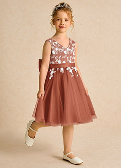 Azazie Butterfly Flower Girl Dresses Auburn A-Line Lace Dress image3