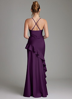Azazie Jayda Bridesmaid Dresses Grape A-Line Ruched Stretch Satin Dress image2