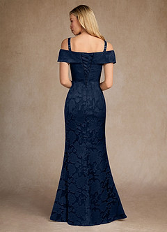 Azazie Canton Mother of the Bride Dresses Dark Navy Mermaid Off the Shoulder Floral Burnout Dress image7