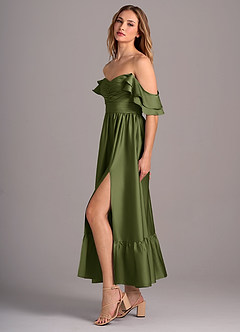 Azazie Anaya Bridesmaid Dresses Olive A-Line Sweetheart Neckline Stretch Satin Convertible Dress image4