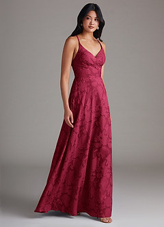 Azazie Davis Brudtärnklänningar Klänning av A-Line i Blommig Utbrändhet Plisserad Bourgogne image4