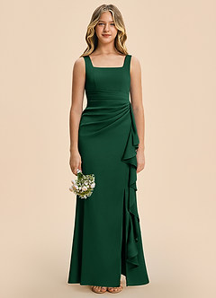 Azazie Adrienne Junior Robe Fourreau en Satin extensible Plissé Vert Foncé image3