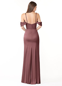 Azazie Amyra Bridesmaid Dresses Vintage Mauve Sheath Off the Shoulder Stretch Satin Convertible Dress image3