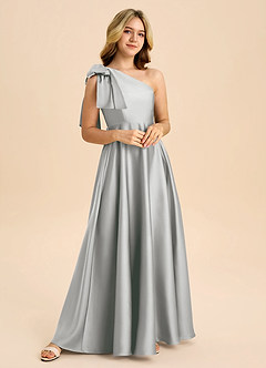 Azazie Penguin Junior Jurk van Stretch Satijn met A-Lijn Boog Zilver image4