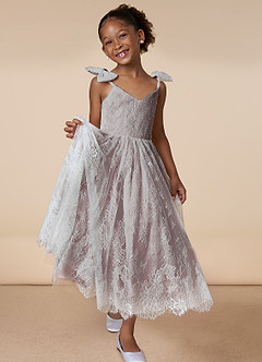 Azazie Tilly Flower Girl Dresses Diamond White Dusty Rose A-Line Lace Dress image1