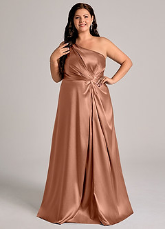 Azazie Brooke Suknie dla druhen Linia A Jedno ramię Metaliczny satynowy Do ziemi Sukienka image10