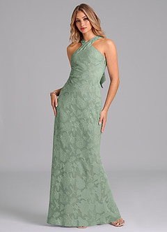 Azazie Doretta Robes de demoiselle d'honneur Robe Sirène en Blumen-Burnout Plissée Matcha image5
