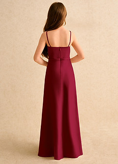 Azazie Fishie Junior Formal Robe Demoiselle D'honneur Fillette Robe Trapèze en Mat Satiné Bourgogne image7