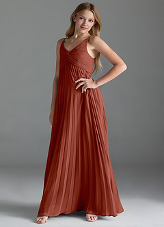 Azazie Raychelle Junior Abito A-Line in Chiffon Plissettato Auburn image3