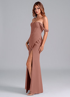 Azazie Asha Bridesmaid Dresses Cedar Rose Sheath Off the Shoulder Chiffon Convertible Dress image4