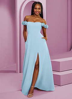 Barbie ♥ Azazie Bridesmaid Dresses Sky Blue A-Line Off the Shoulder Chiffon Convertible Dress image1