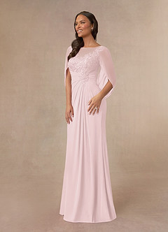 Azazie Hera Mother of the Bride Dresses Blushing Pink A-Line Lace Capelet Chiffon Dress image2