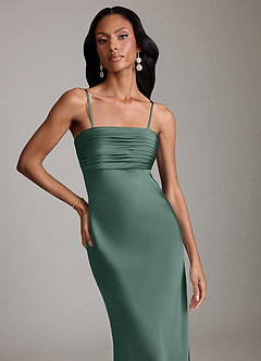 Azazie Saylor Vestidos de damas de honor Vestido de Eucalipto de Satén Elástico de Corte Sirena con Sin tirantes image3
