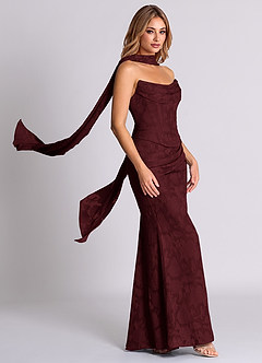 Azazie Sorrel Vestidos de madrinha de casamento Vestido Cabernet de Esgotamento Floral de sereia com Espartilho image4