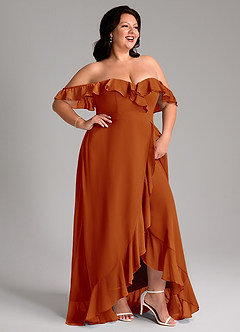 Azazie Lyra Robes de demoiselle d'honneur Robe Trapèze Convertible en Mousseline de soie Paprika image14