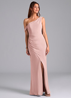 Azazie Madelyn Bridesmaid Dresses Powder Pink Mermaid One Shoulder Chiffon Convertible Dress image1