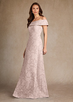 Azazie Medford Mother of the Bride Dresses Blushing Pink A-Line Off the Shoulder Floral Burnout Dress image2