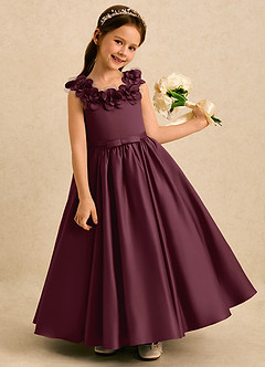 Azazie Eden Flower Girl Dresses Cabernet Ball-Gown Pleated Matte Satin Dress image2