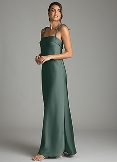 Azazie Ellia Bridesmaid Dresses Sea Moss Sheath Bow Stretch Satin Dress image4