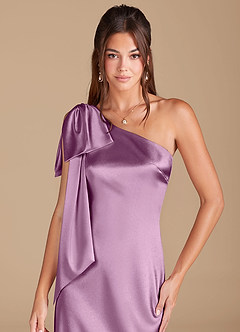 Azazie Capri Vestidos de damas de honor Vestido de Glicinia de Satén Metálico de Corte Recto con Hombro unilateral image5