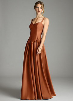 Azazie Evadina Suknie dla druhen Linia A Gorset Satyna elastyczna Do ziemi Sukienka image3