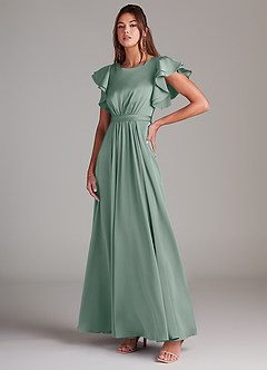 Azazie Daphne Modest Bridesmaid Dresses A-Line Ruched Stretch Satin Floor-Length Dress image4