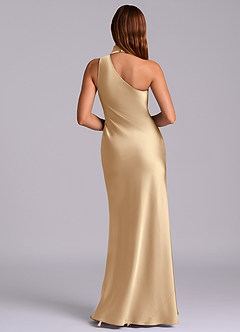 Azazie Seona Bridesmaid Dresses Champagne Mermaid One Shoulder Stretch Satin Dress image4