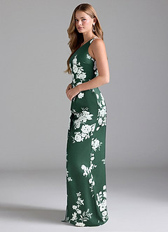 Azazie Maron Bridesmaid Dresses Green Botanicals A-Line One Shoulder Stretch Satin Dress image5