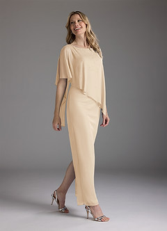 Azazie Aspyn Mère de la mariée Robes Robe Fourreau en Maille Perlé Champagne image7