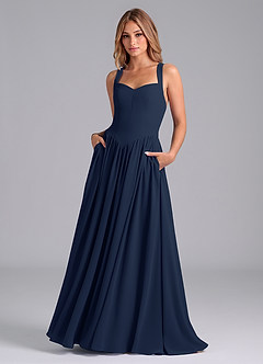 Azazie Francis Bridesmaid Dresses Dark Navy A-Line Corset Chiffon Dress image1