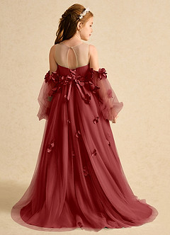 Azazie Karrie Flower Girl Dresses Rust A-Line with Sleeves Tulle Dress image2