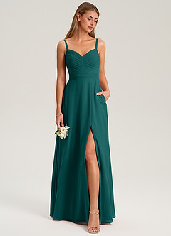 Azazie Terese Bridesmaid Dresses Peacock A-Line Pleated Chiffon Dress image3