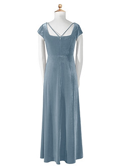 Azazie Gabi Junior Dusty Blue A-Line Velvet Dress image9