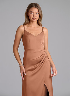 Azazie Leo Final Sale Bronzer Sheath Pleated Stretch Satin Dress image3