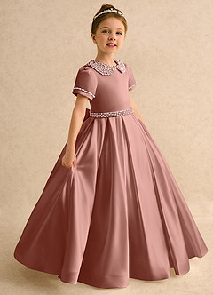 Azazie Gabriella Flower Girl Dresses Cedar Rose Ball-Gown with Sleeves Matte Satin Dress image1