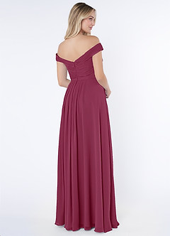 Azazie Audrianna Brautjungfernkleider Wandelbar A-Linie Schulterfrei gerafft Chiffon Kleid Maulbeerrot image4