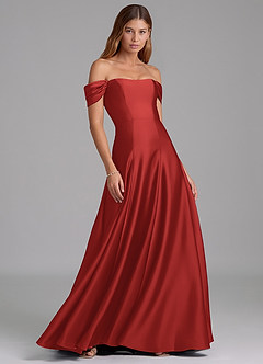 Azazie Seriana Bridesmaid Dresses Pomegranate A-Line Off the Shoulder Stretch Satin Convertible Dress image4