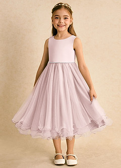 Azazie Lass Robe Demoiselle D'honneur Fillette Robe Trapèze en Tulle Nœud Rose Pâle image5