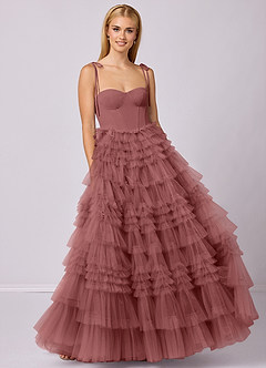 Barbie ♥ Azazie Robes de demoiselle d'honneur Robe Trapèze en Tulle Encolure en Forme de Cœur Améthyste image4