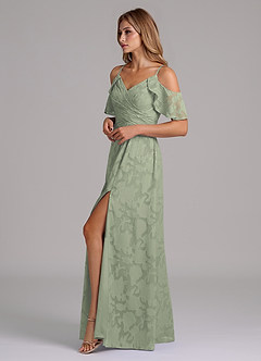 Azazie Dakota Jurken voor bruidsmeisjes Jurk van Bloemen Burn-out met A-Lijn Off the Shoulder Agave image6