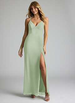 Azazie Becca Abiti da Damigella Abito Tubino in Chiffon con Scollo a V Verde Salvia image3
